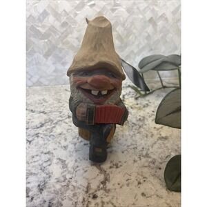 Vintage Henning Hand-Carved Troll Wooden Gnome Red Hat 7.3/4" Collectible‎ Decor